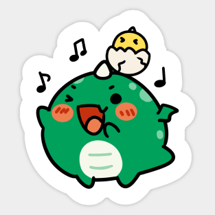 Musical Green Dragon Cartoon with Singing Chick Sticker